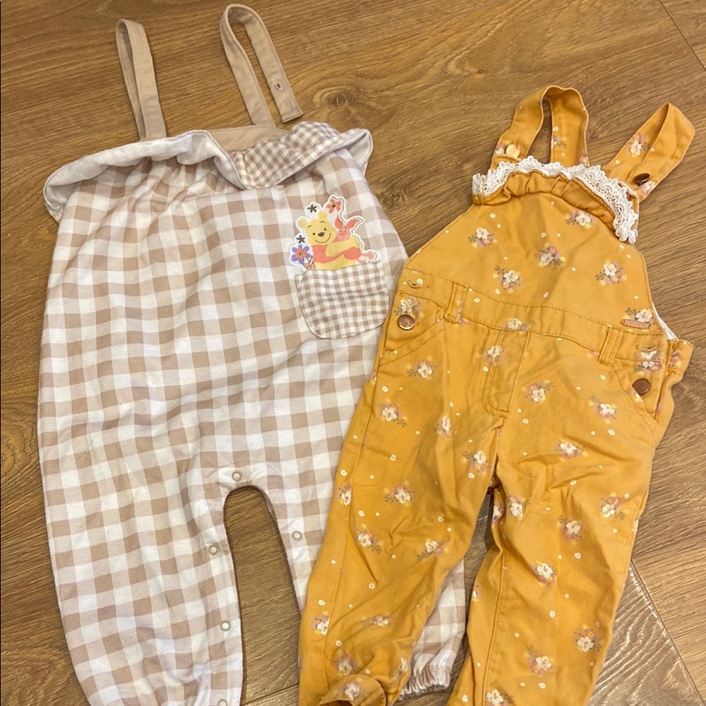 Kids Checkered and Floral Overalls/ Romper Bundle 2T/ 24 months